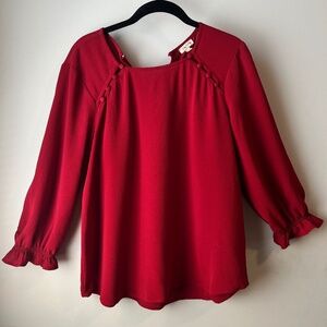 Lily White Red Scoop Neck 3/4 Sleeve Blouse Large